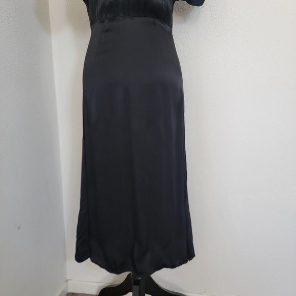 Mango Suit Black Midi Pearl Snap Button Up Collar Short Sleeve Satin Dress Small - Picture 7 of 16